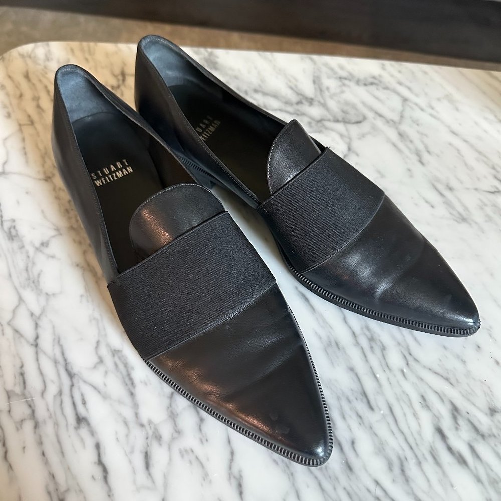 Stuart Weitzman Black Pointed Leather Loafers